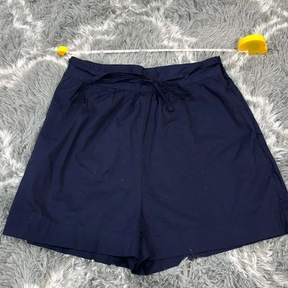 NWOT Jason Wu Women’s High-Waisted Navy Cotton Shorts With Tie-Waist Belt in Siz - Picture 3 of 9
